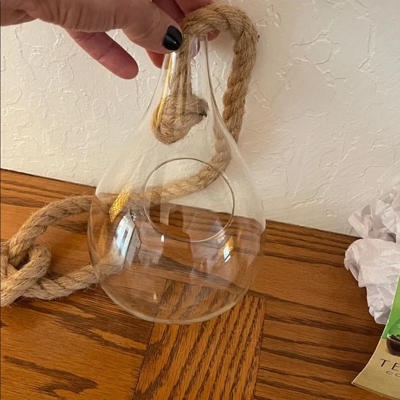 Hand blown glass Terrarium Collection Hanging Glass Planter with Rope - Picture 4 of 4